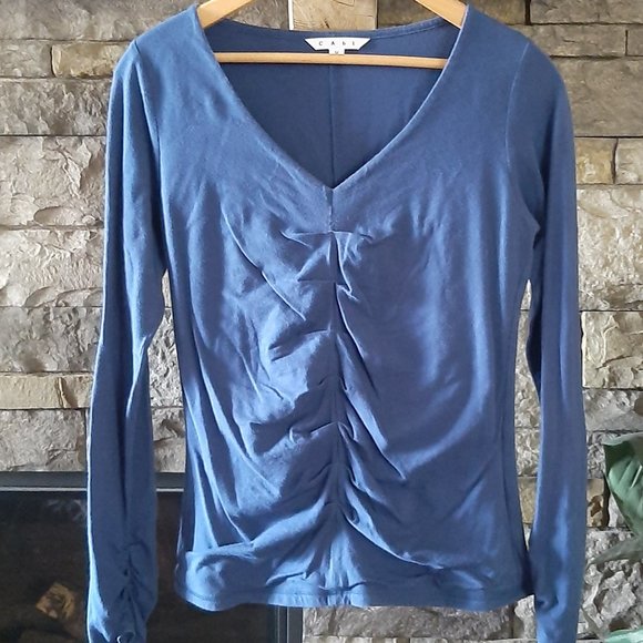 CAbi Tops - CAbi Vneck Ruched Blue Top - 3 for $20